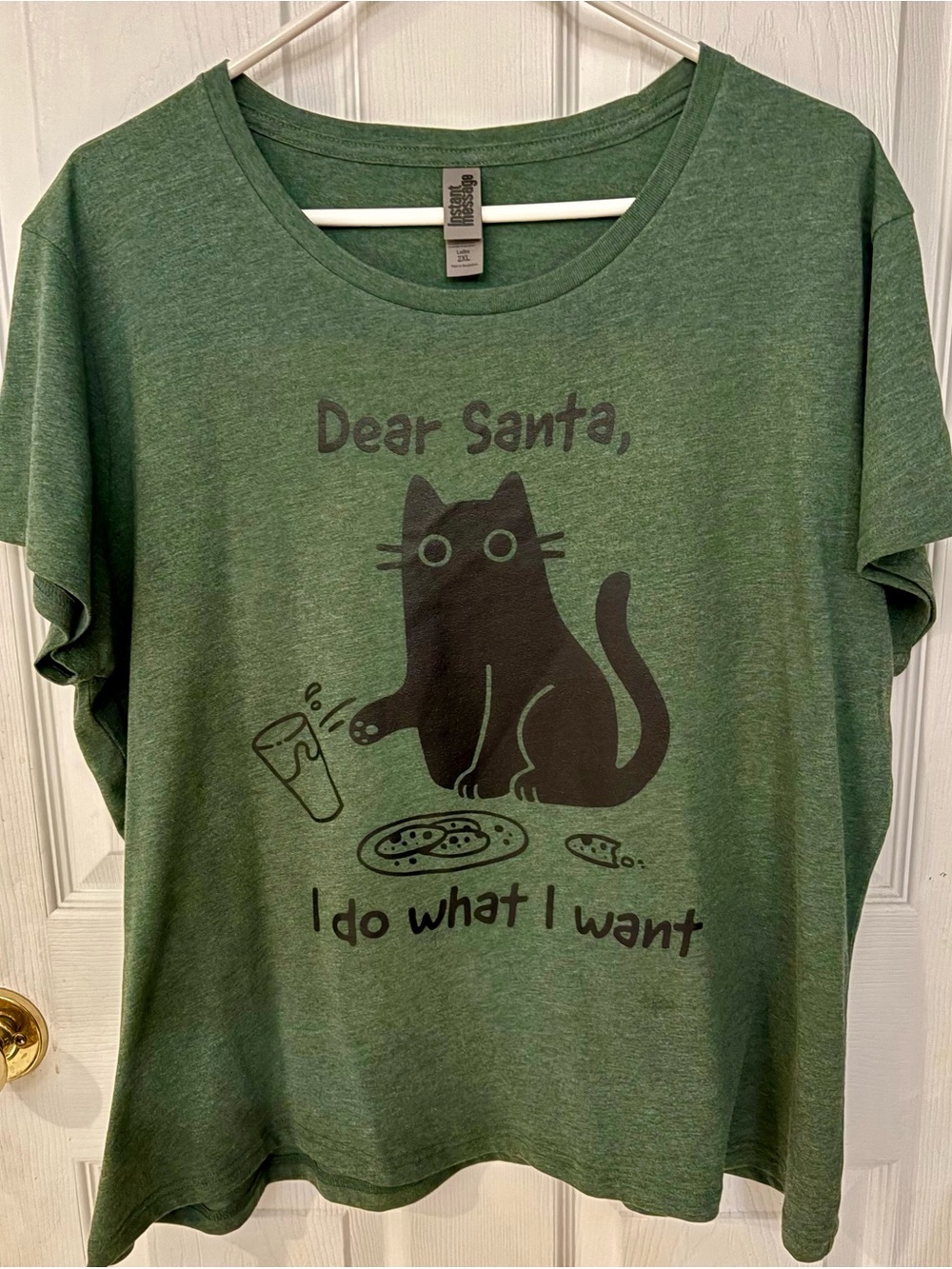 Dear Santa Cat Graphic Tee - Green 2 XL